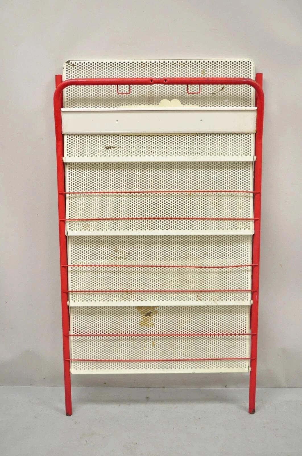 Vintage Hostess Red Metal Perforated 4 Shelf Folding Display Shelf Stand For Sale 6