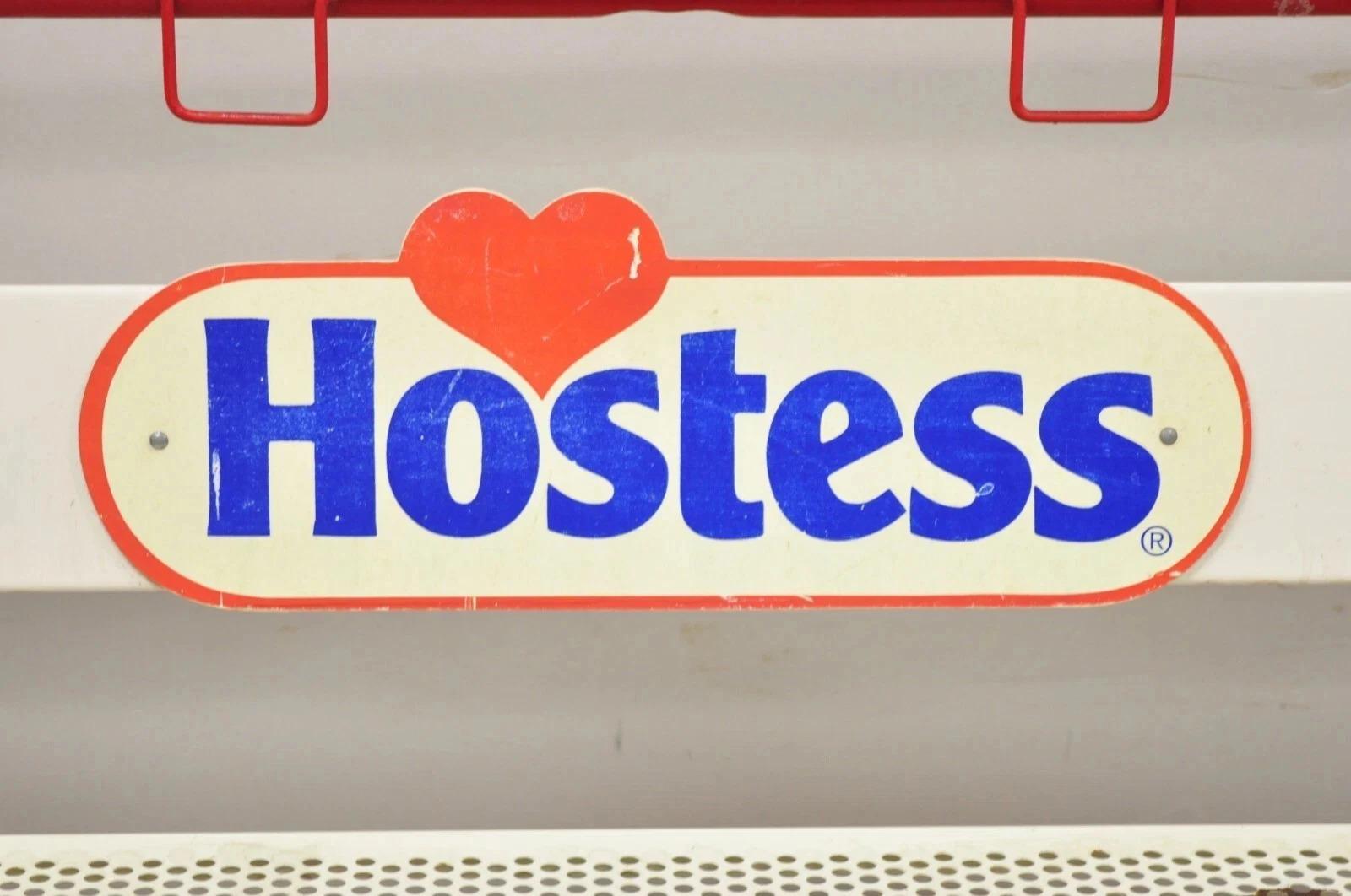 Other Vintage Hostess Red Metal Perforated 4 Shelf Folding Display Shelf Stand For Sale