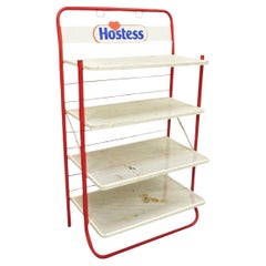 Vintage Hostess Red Metal Perforated 4 Shelf Folding Display Shelf Stand