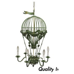 Vintage Hot Air Balloon Chandelier Green Italian Tole Metal Light Fixture