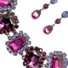 Vintage Hot Pink & Amethyst Crystal Bracelet & Drop Earrings 1980s