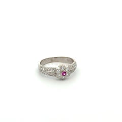 Vintage Hot Pink Sapphire and Diamond Flower Design Gold Ring