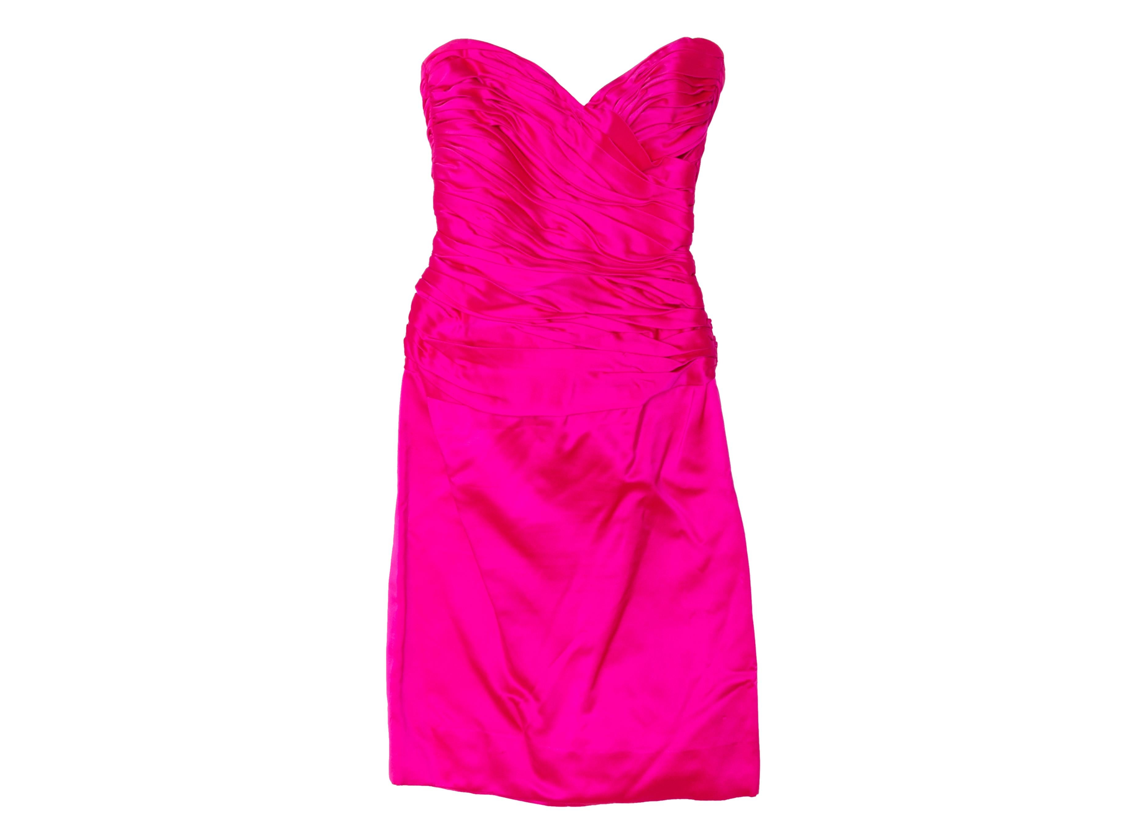 Vintage Hot Pink Vicky Tiel Strapless Silk Dress Size US 8 For Sale