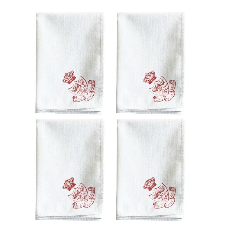 Vieux serviettes de table en lin de l'hôtel Ritz Madrid en rouge et blanc, lot de 4 en vente 3