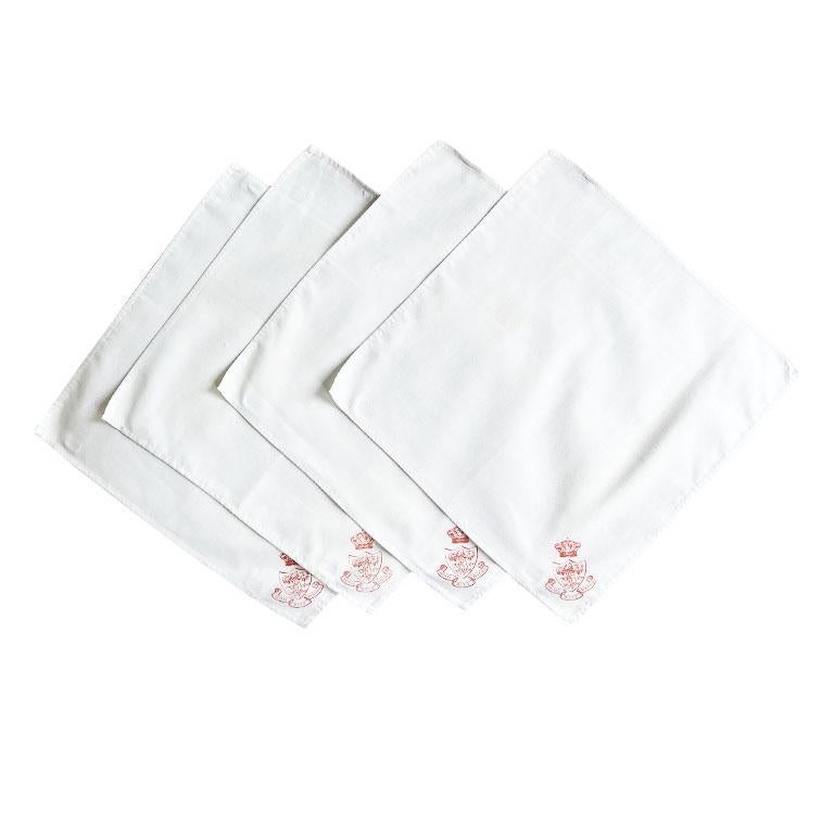 Spanish Colonial Vintage Hotel Ritz Madrid Linen Table Napkins in Red and White, Set of 4 For Sale