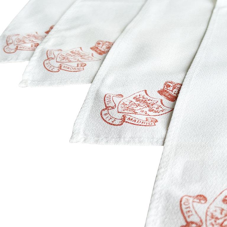 Vintage Hotel Ritz Madrid Linen Table Napkins in Red and White, Set of 4 For Sale 1