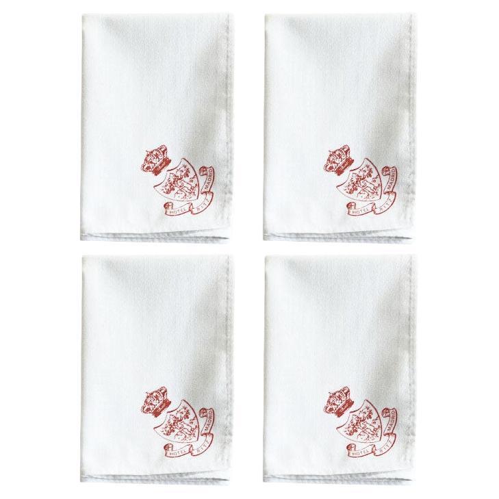 Vieux serviettes de table en lin de l'hôtel Ritz Madrid en rouge et blanc, lot de 4 en vente