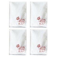 Vintage Hotel Ritz Madrid Linen Table Napkins in Red and White, Set of 4