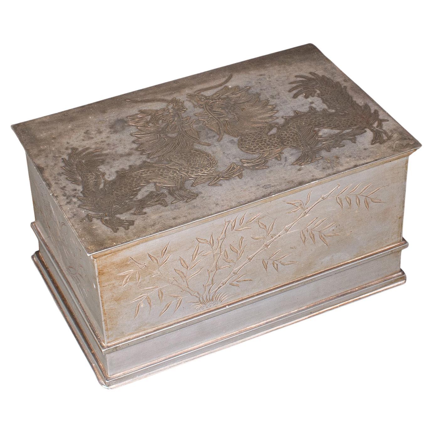 Caja de Té de Hotel Vintage, China, Aleación de Estaño, Chá Caddy, Art Decó, Circa 1930