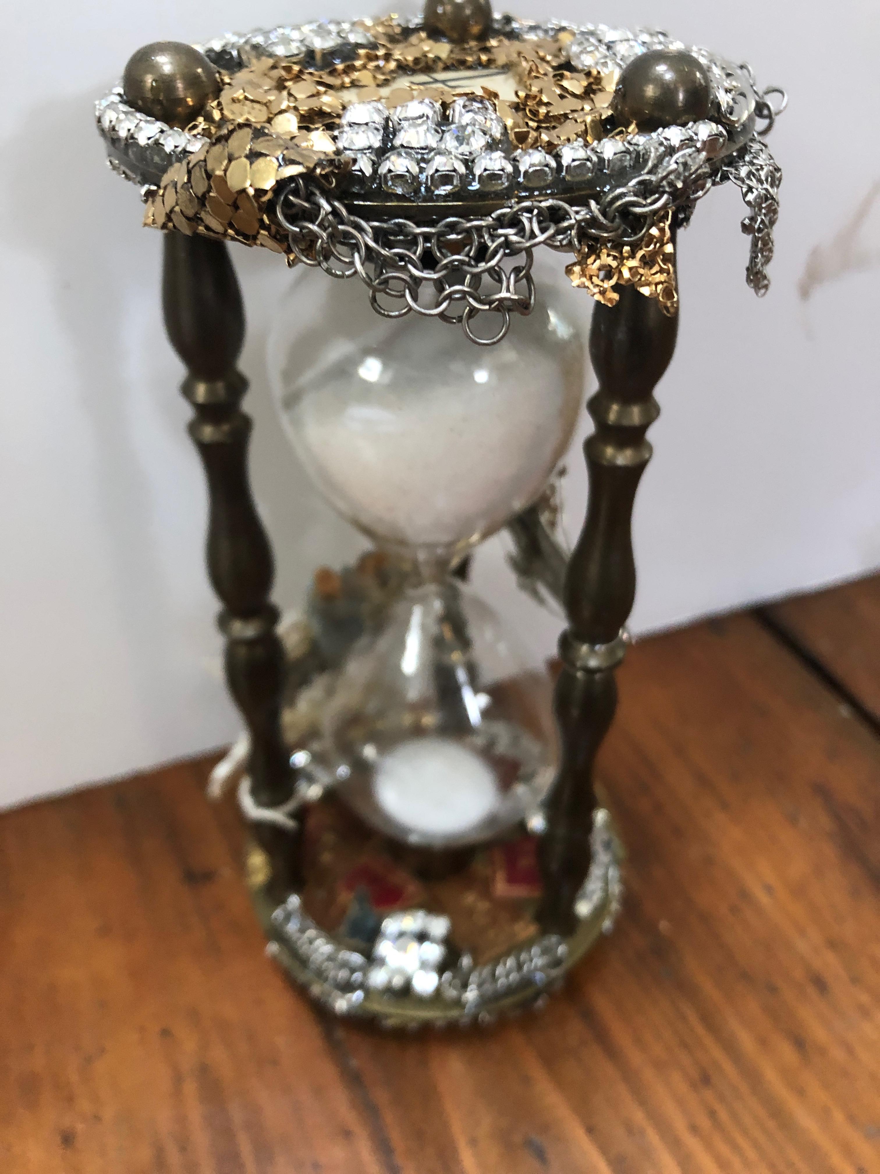 Vintage Hourglass Mixed-Media Assemblage Sculpture For Sale 4