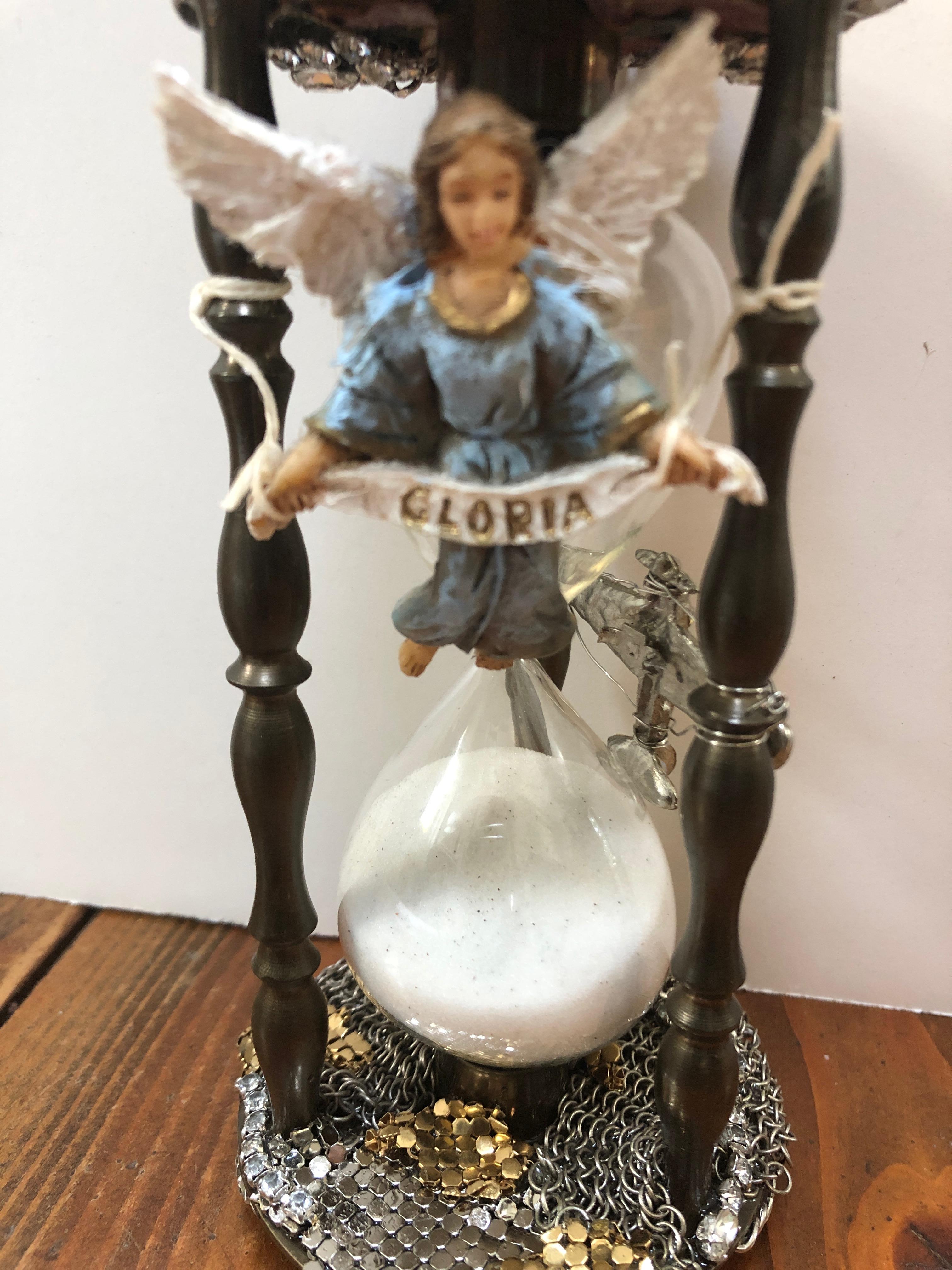 Contemporary Vintage Hourglass Mixed-Media Assemblage Sculpture For Sale