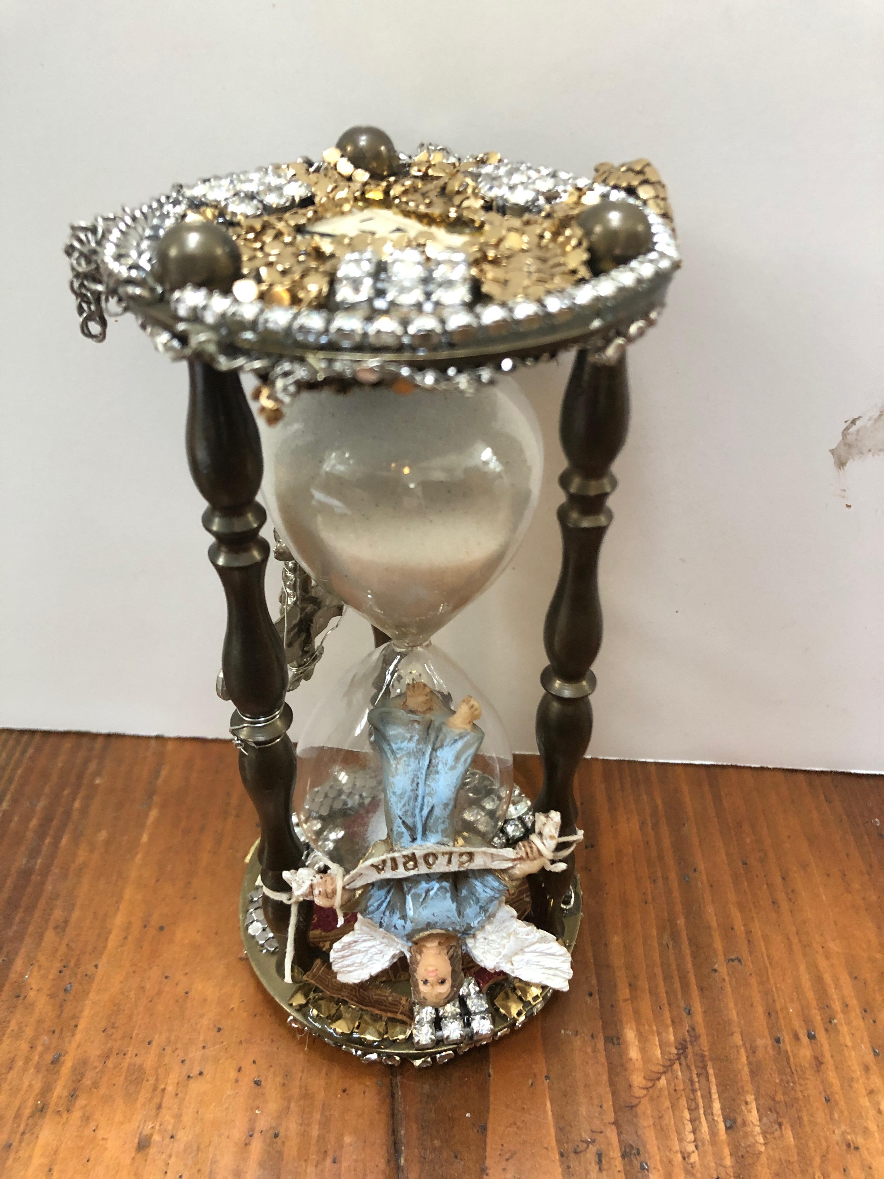 Vintage Hourglass Mixed-Media Assemblage Sculpture For Sale 1