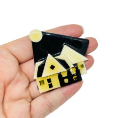 Vintage HOUSE PINS by LUCINDA black white resin designer brooch