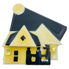 Vintage HOUSE PINS by LUCINDA black white resin designer brooch