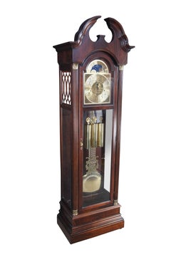 Vintage Howard Miller Georgian Style Flame Mahogany Moon Dial Grandfather Clock