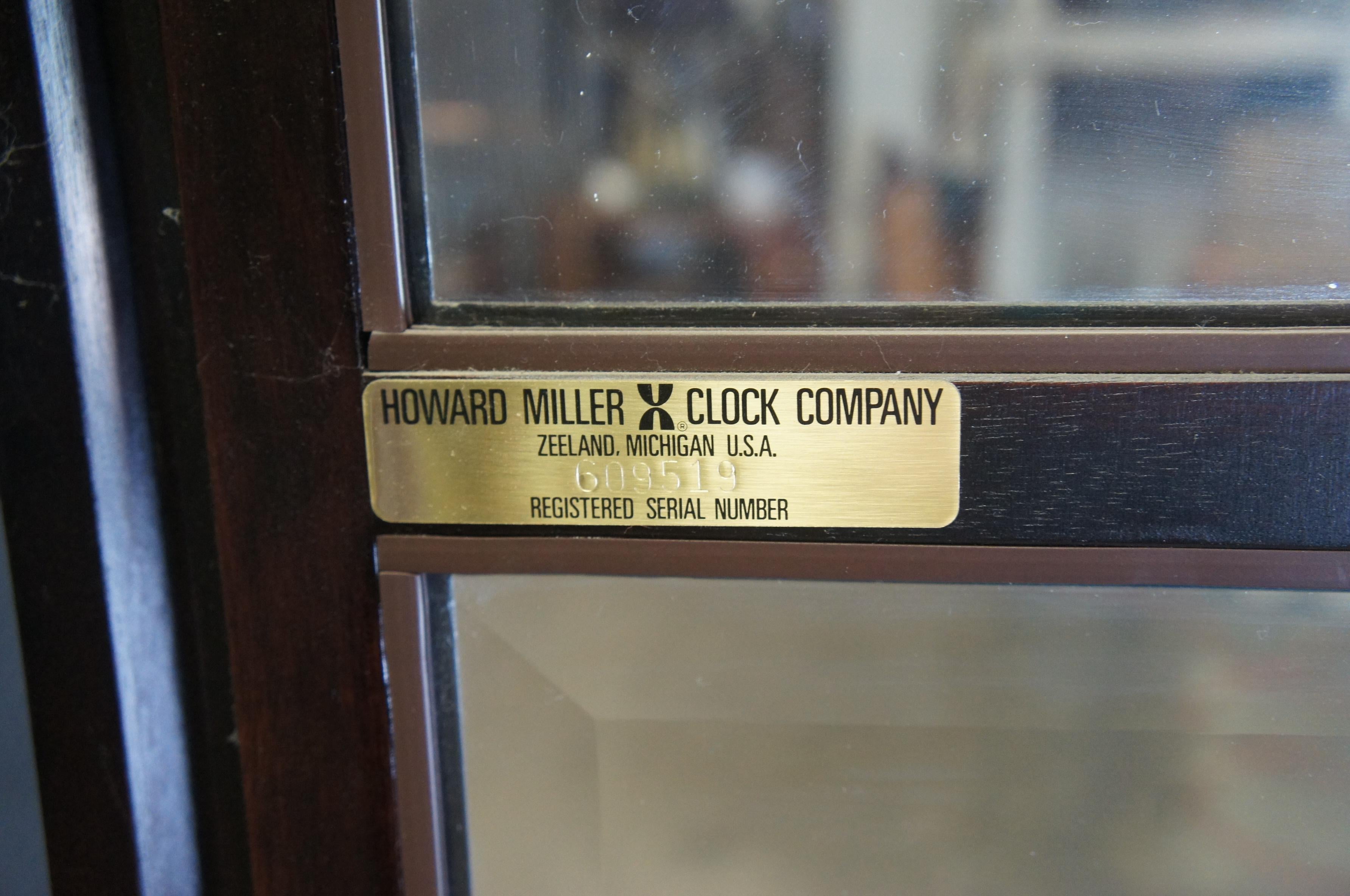 Vintage Howard Miller Mahogany Grandfather Clock Open Pediment Moon Dial 80