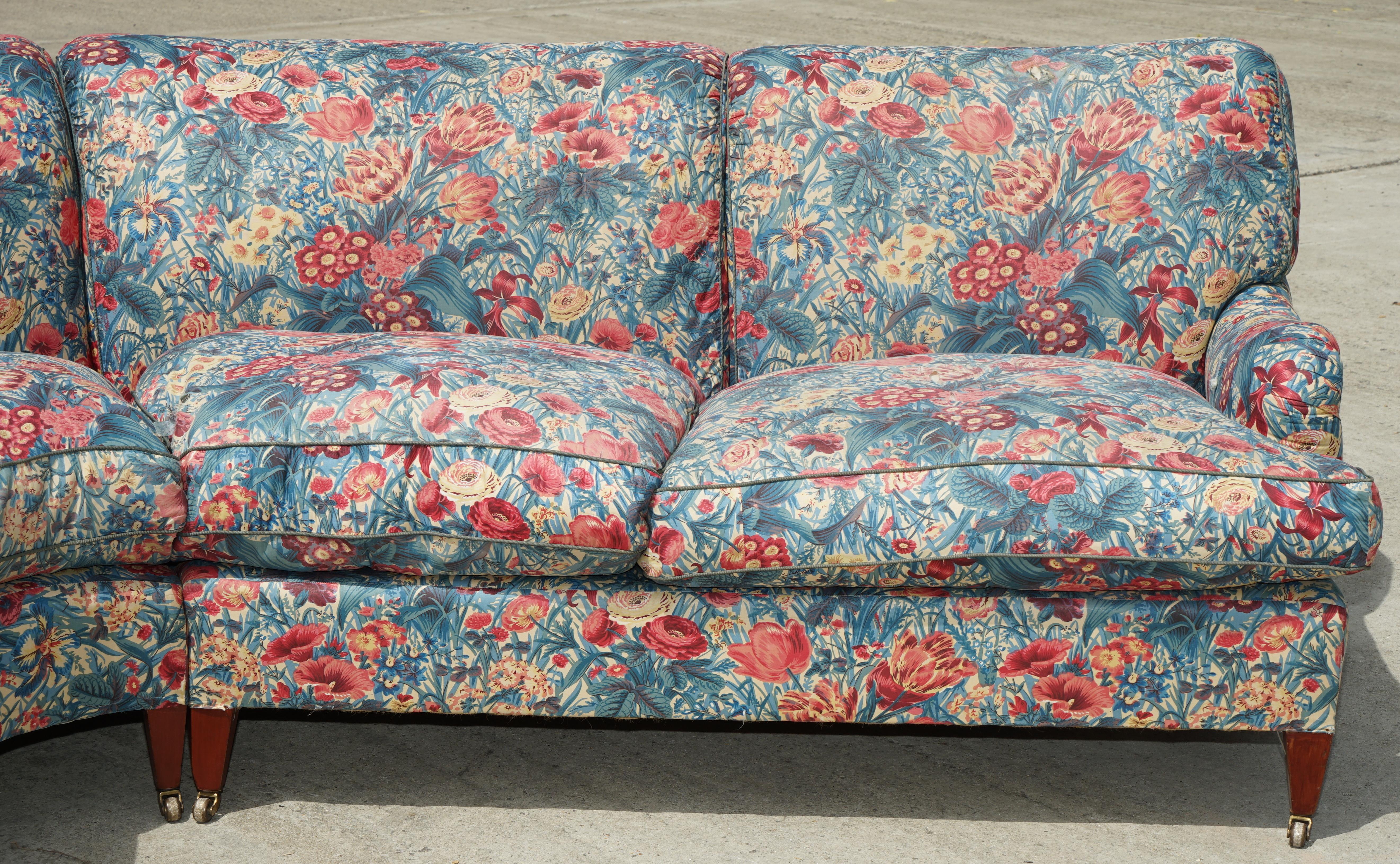 Upholstery VINTAGE HOWARD & SON'S LONDON BRIDGEWATER LARGE 5 SEAT CORNER SOFA FLORAL FABRiC For Sale