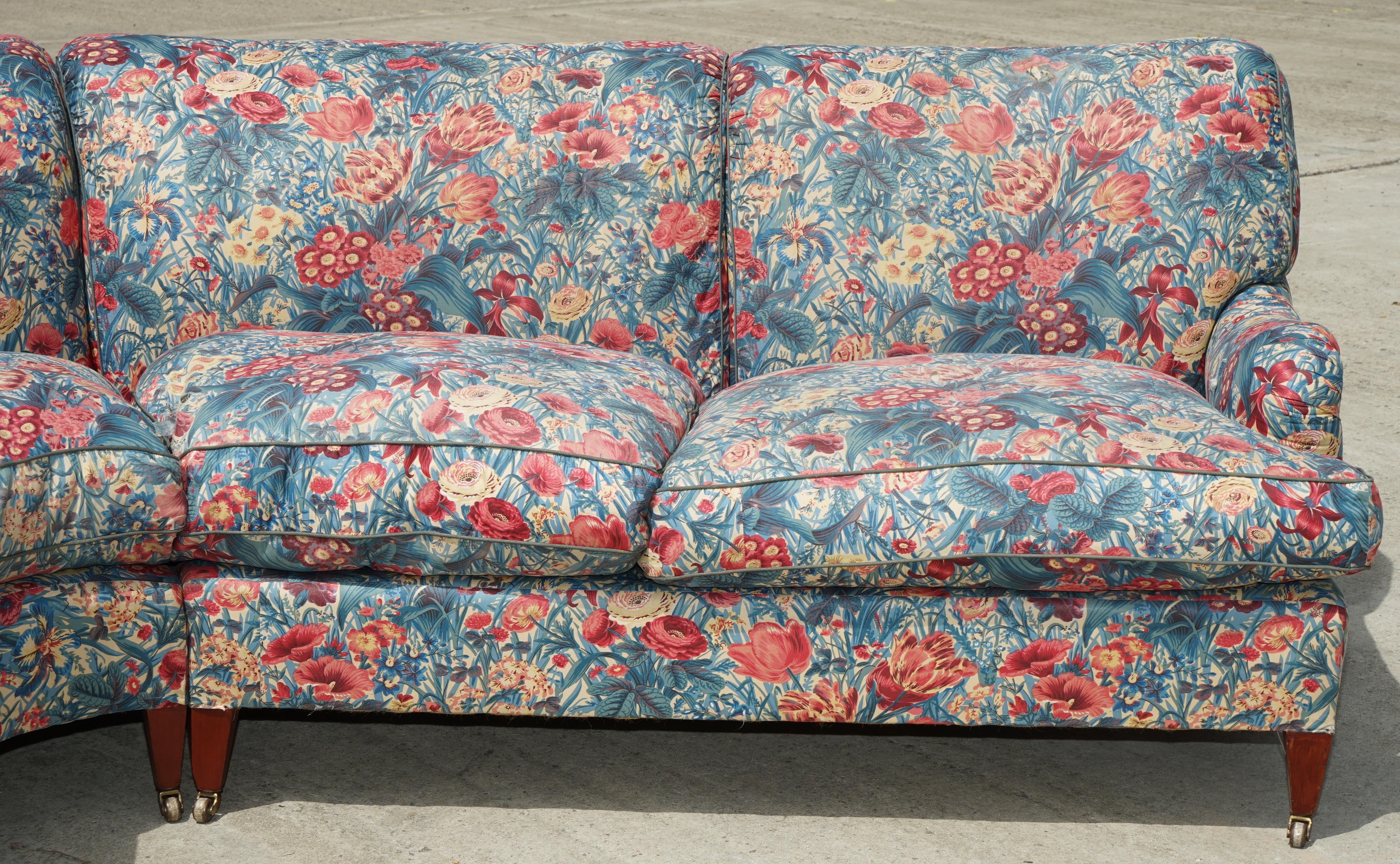 VINTAGE HOWARD & SON'S LONDON BRIDGEWATER LARGE 5 SEAT CORNER SOFA FLORAL FABRiC For Sale 1