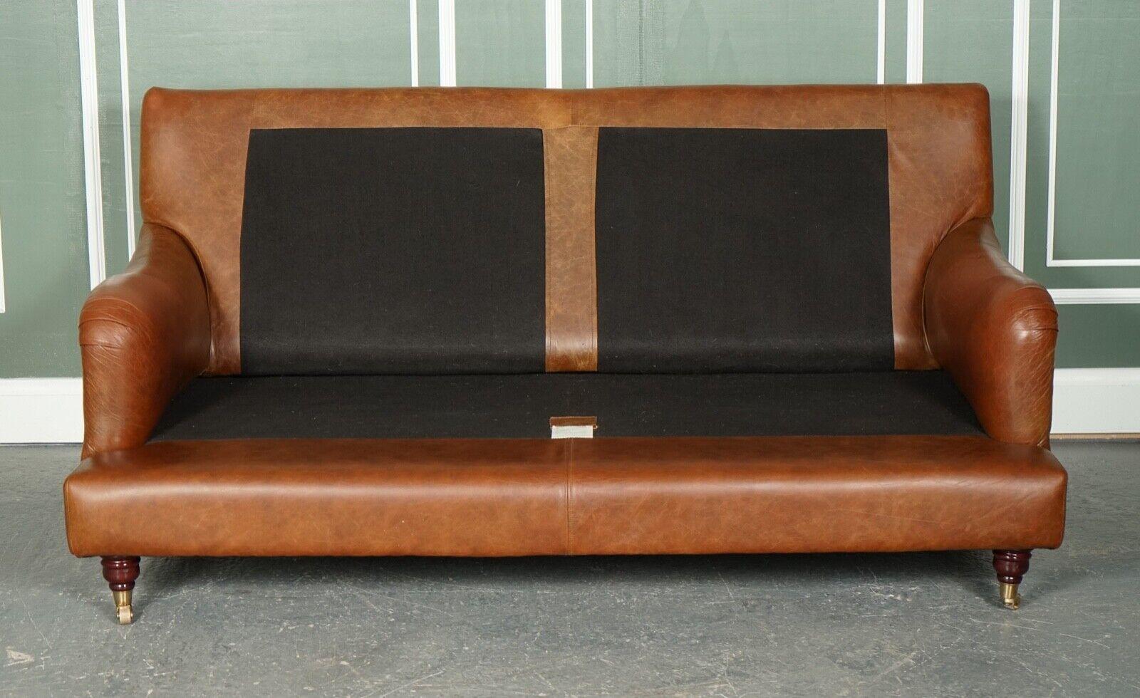 Vintage Howard & Sons Style Brown Leather Two to Three Seater Sofa 5
