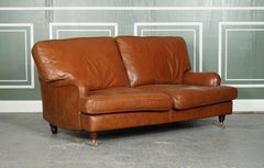 Vintage Howard & Sons Style Brown Leather Two to Three Seater Sofa