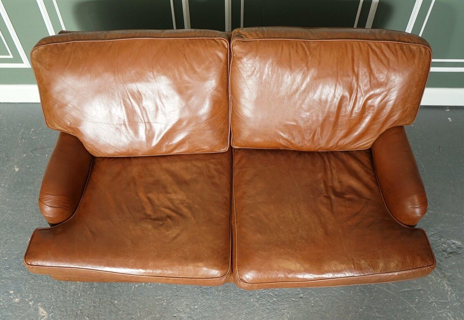 Vintage Howard & Sons Style Brown Leather Two to Three Seater Sofa 2