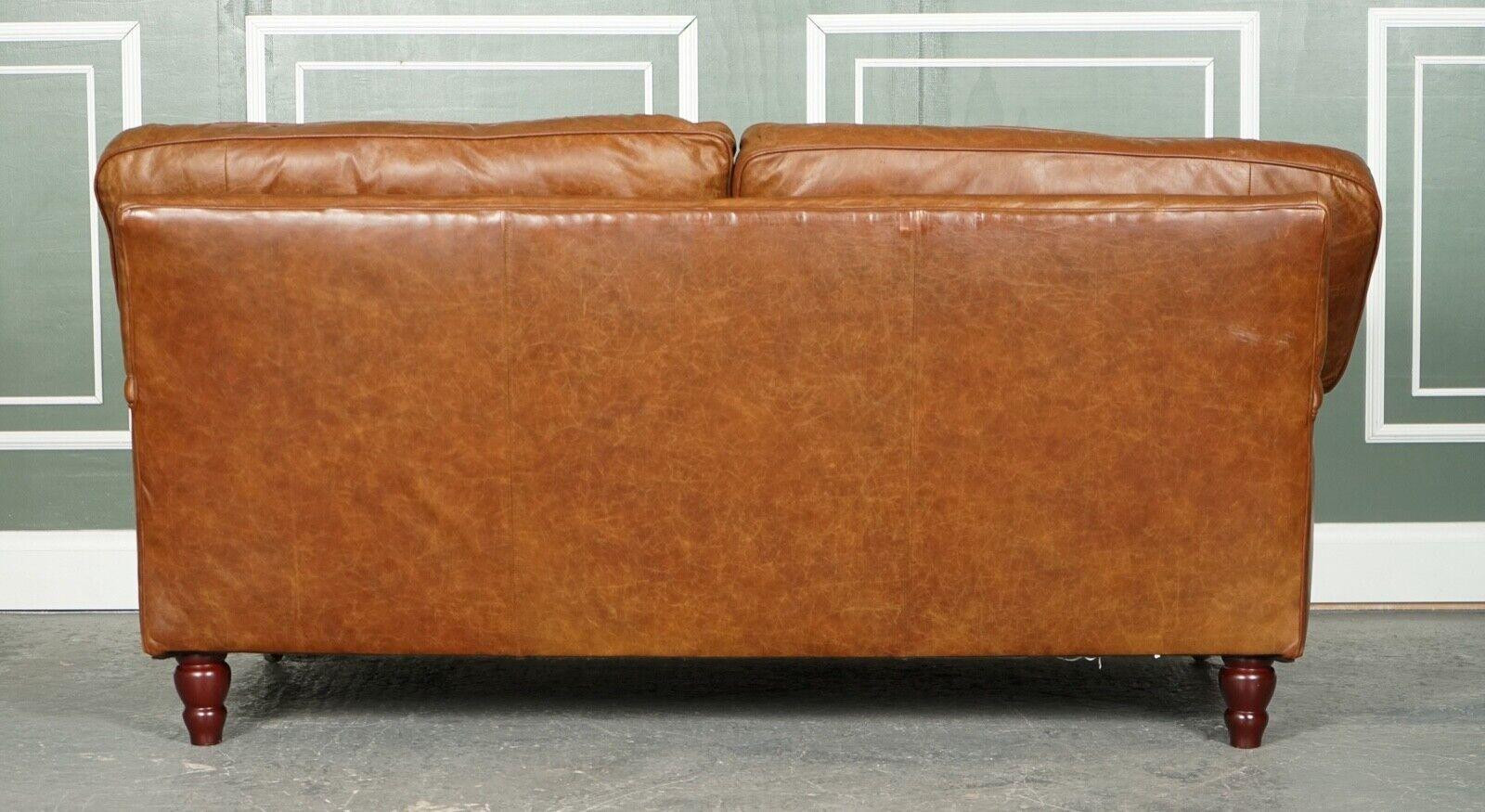 Vintage Howard & Sons Style Brown Leather Two to Three Seater Sofa 4