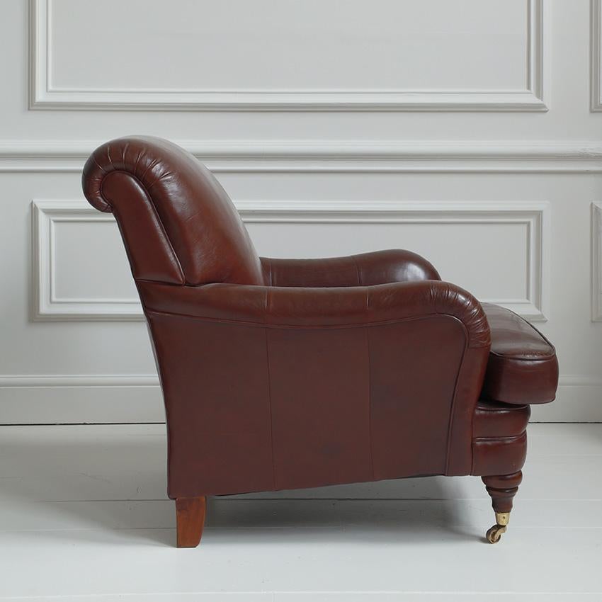 Vintage Howard Style Leather Armchair In Good Condition For Sale In London, GB