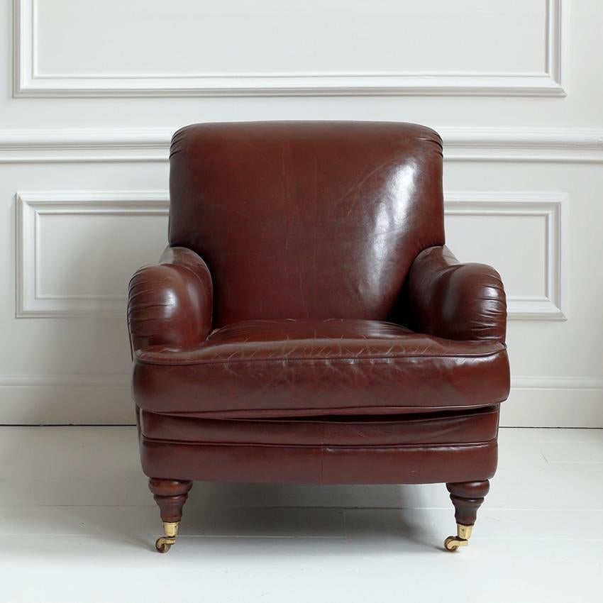 19th Century Vintage Howard Style Leather Armchair For Sale