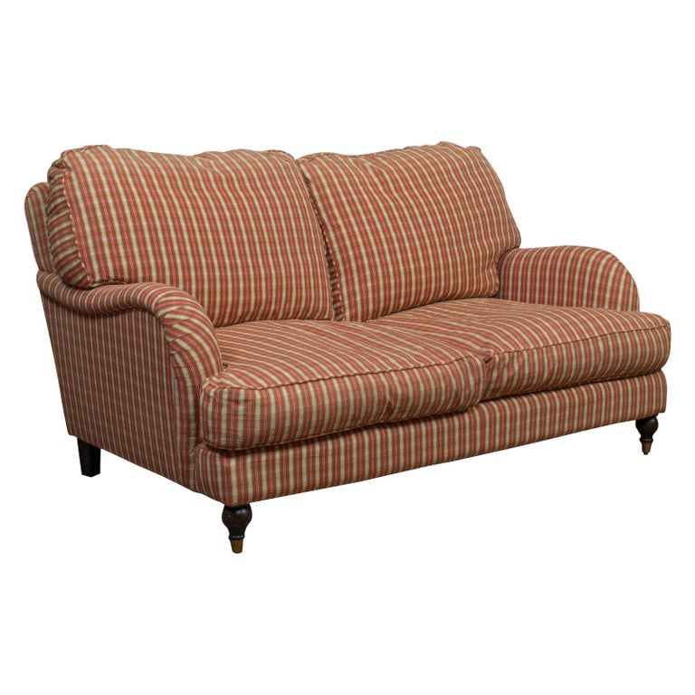 Vintage Howard Style Sofa, English, Textile Cloth, Settee, Mahogany