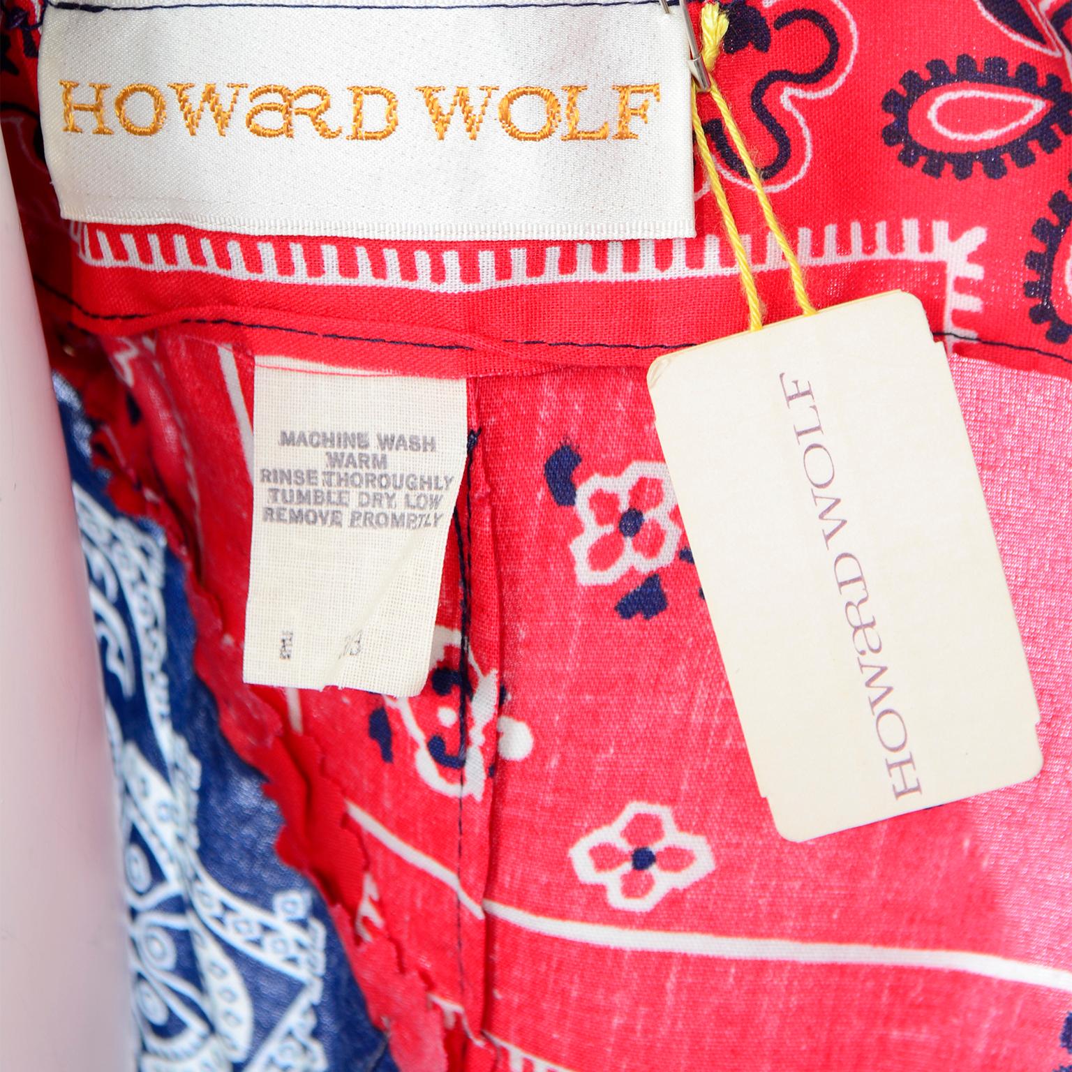 Vintage Howard Wolf Blaues & Rotes Patchwork-Kleid mit Bandana-Druck Deadstock mit Etikett 5