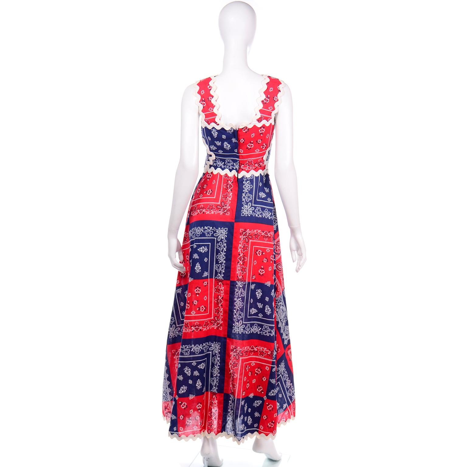 Vintage Howard Wolf Blaues & Rotes Patchwork-Kleid mit Bandana-Druck Deadstock mit Etikett im Zustand „Neu“ in Portland, OR