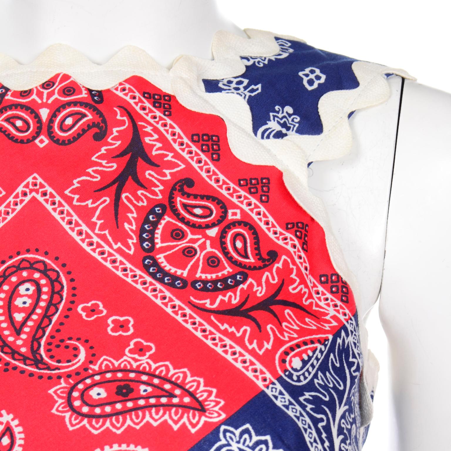 Vintage Howard Wolf Blaues & Rotes Patchwork-Kleid mit Bandana-Druck Deadstock mit Etikett 3