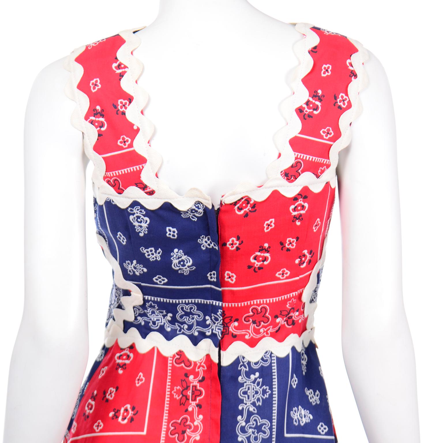 Vintage Howard Wolf Blue & Red Patchwork Bandana Print Dress Deadstock w tags 1