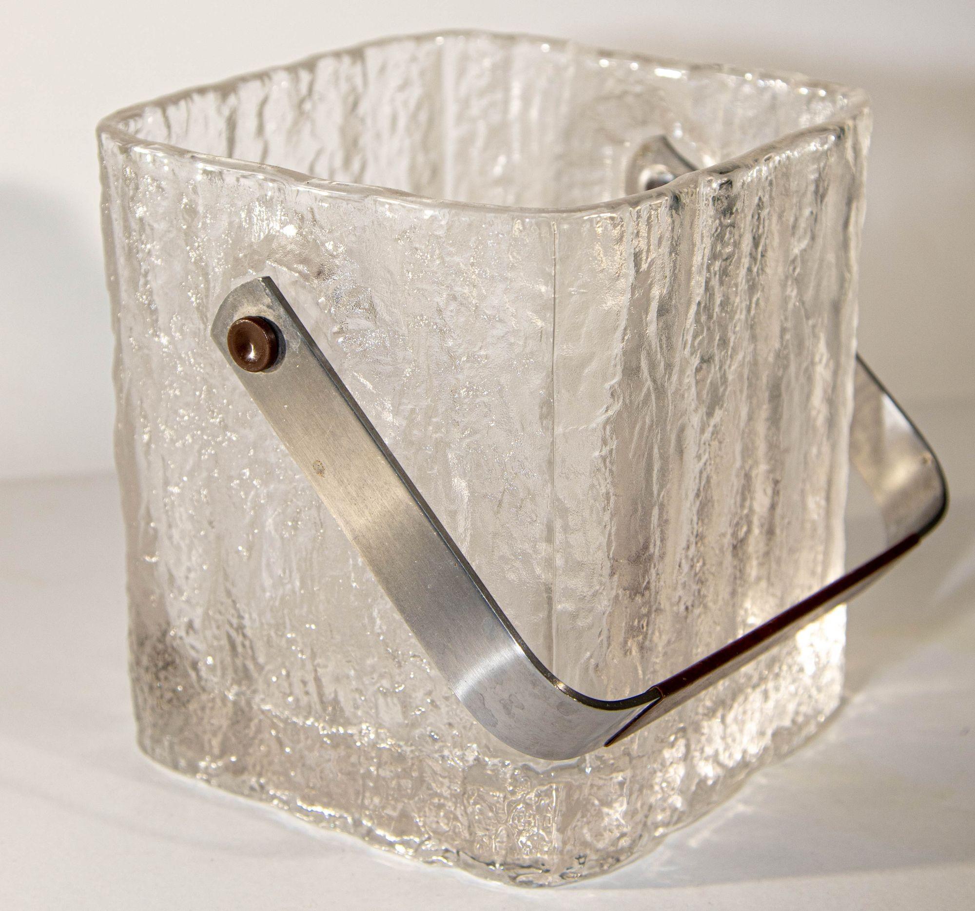Art Glass Vintage Hoya Glacier Ice Bucket With Textured Ice Glass, Japan, Circa 1960s For Sale