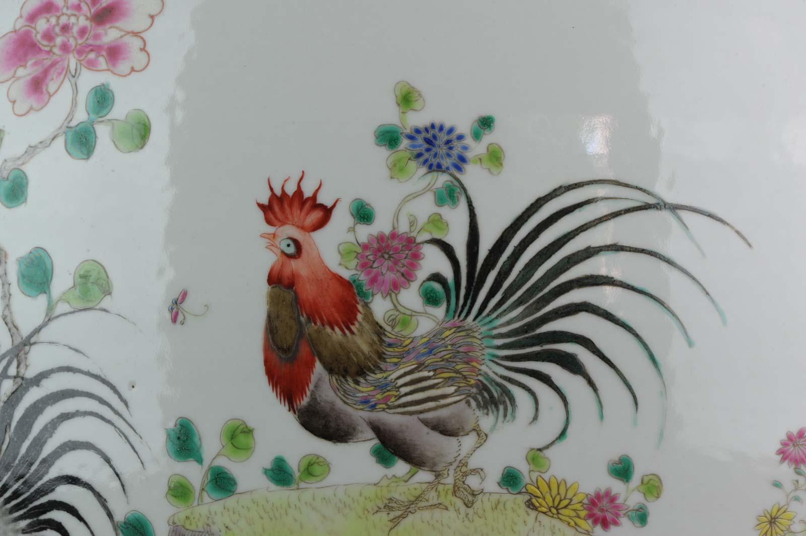 Vintage Huge 20th Century PROC 1960-1980 Chinese Porcelain Basin Roosters 11