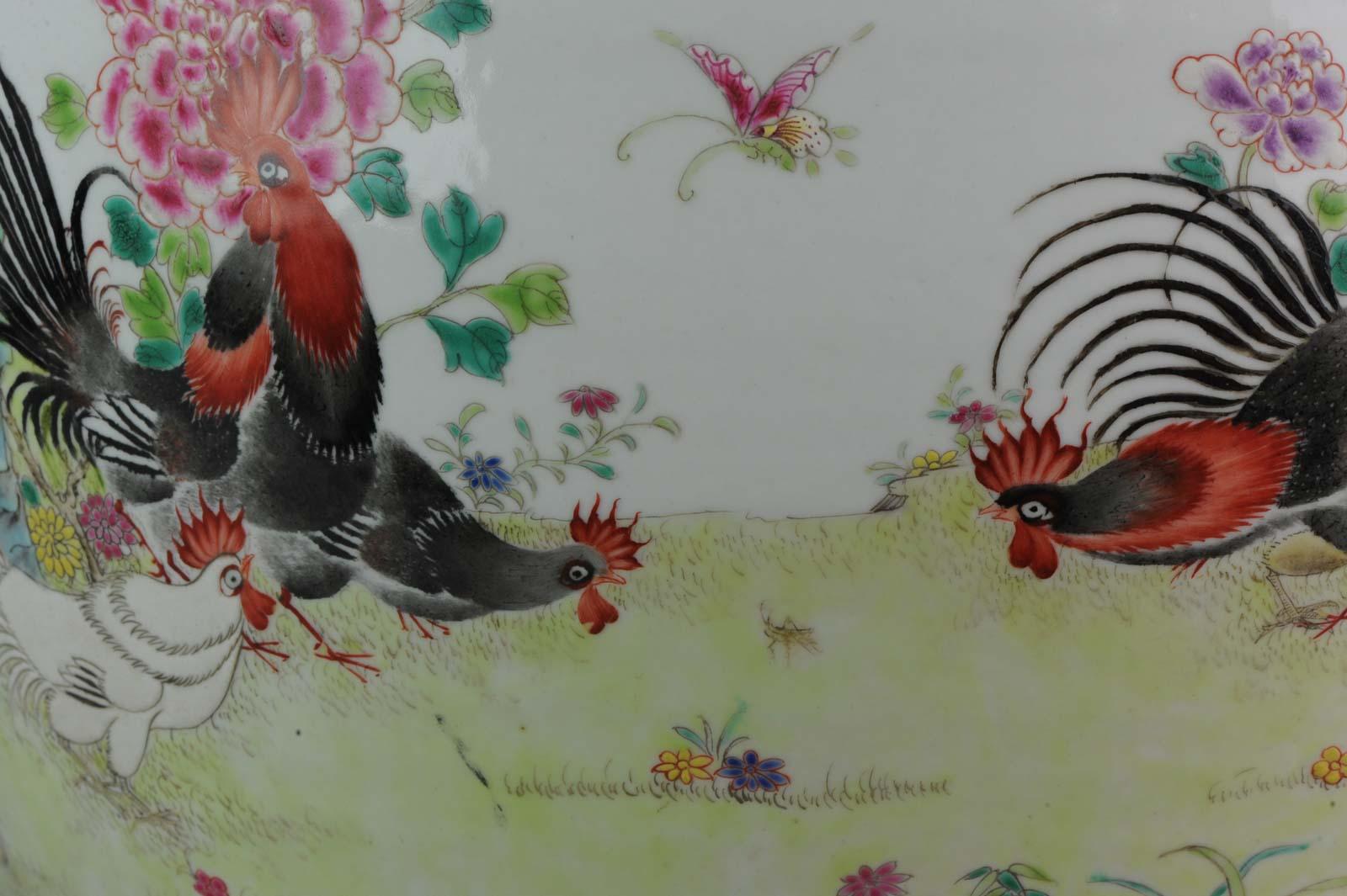 Vintage Huge 20th Century PROC 1960-1980 Chinese Porcelain Basin Roosters 13