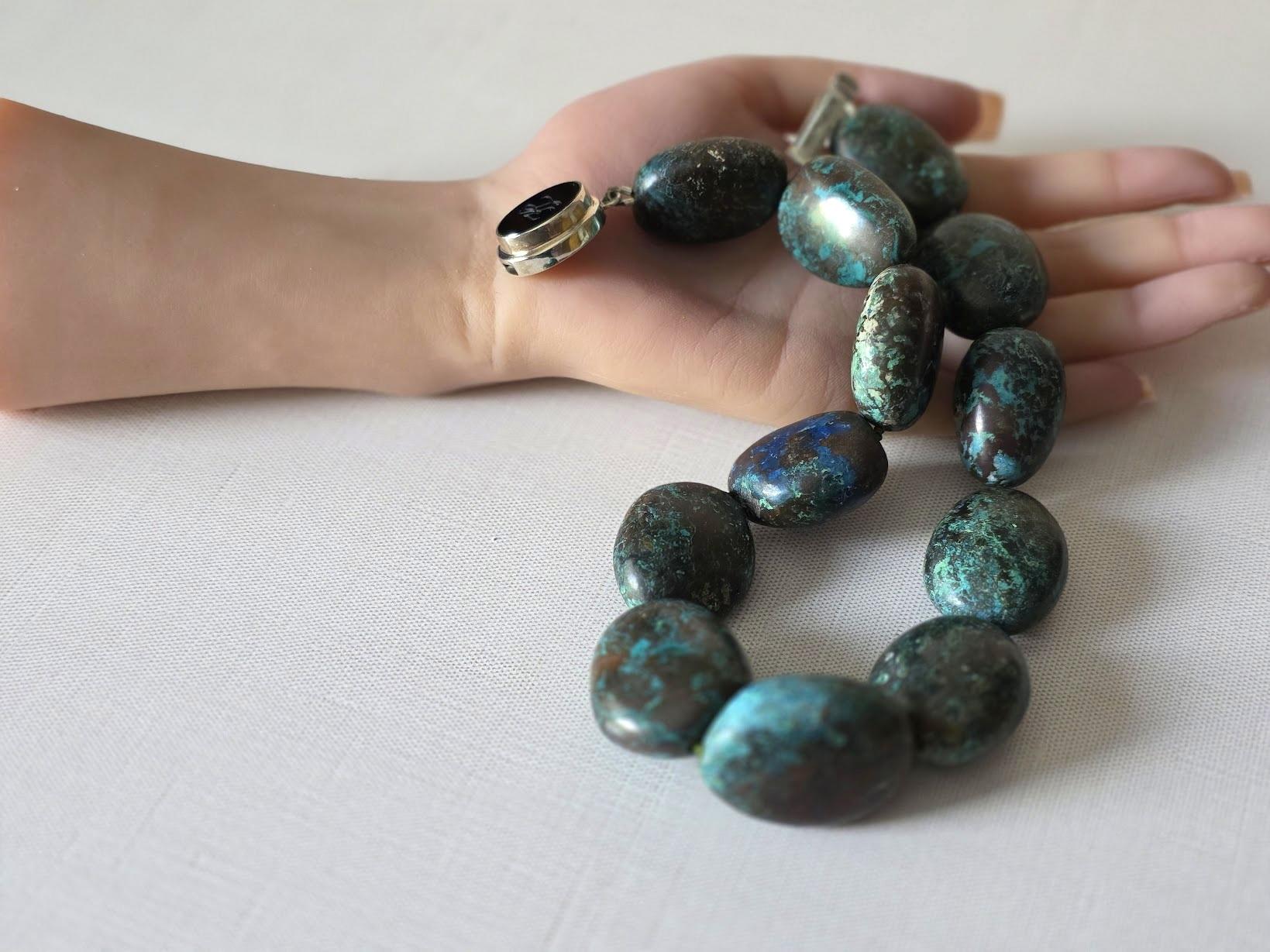 Blau Grün Große Arizona Chrysocolla-Halskette im Angebot 2