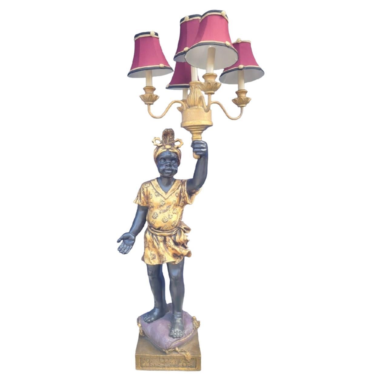 Vintage Huge Blackamoor Nubian 5 Light Candelabra Table Lamp For Sale