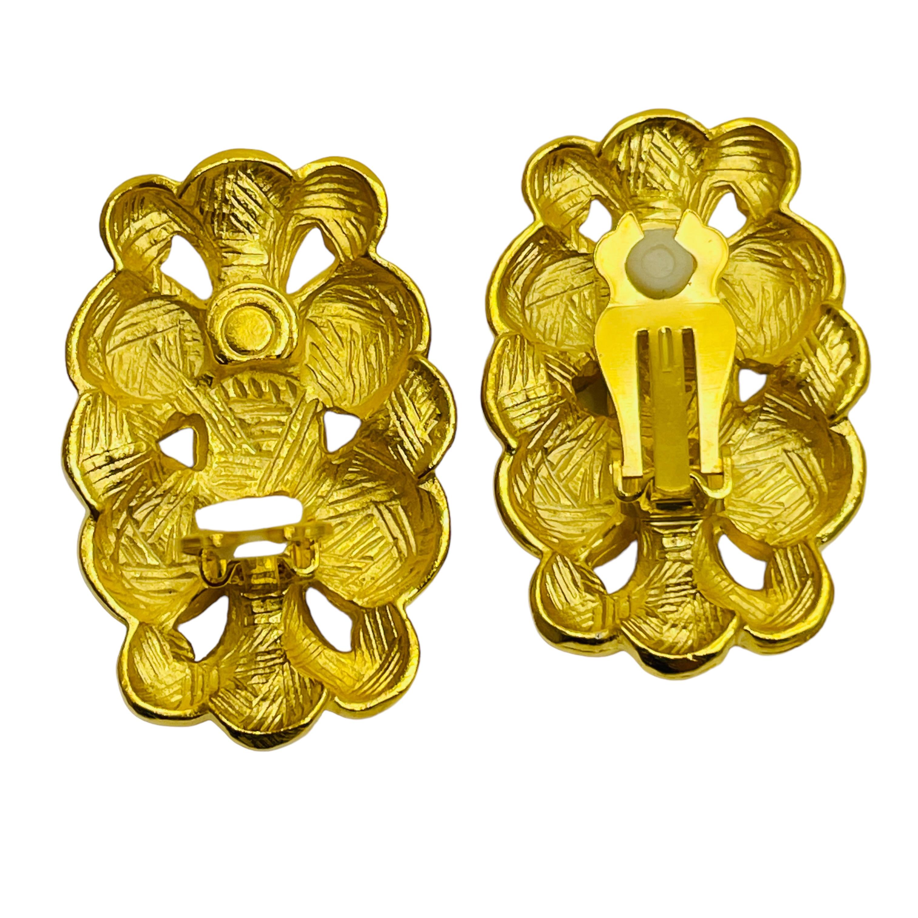 Vintage enorme etrusco oro imitación piedras preciosas diseñador pasarela clip en pendientes en Bueno estado para la venta en Palos Hills, IL