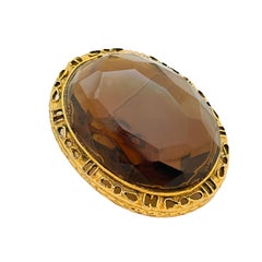 Vintage huge gold amber glass designer brooch