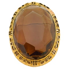 Vintage huge gold amber glass designer brooch