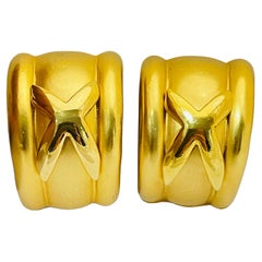 Vintage huge gold designer runway clip on earrings