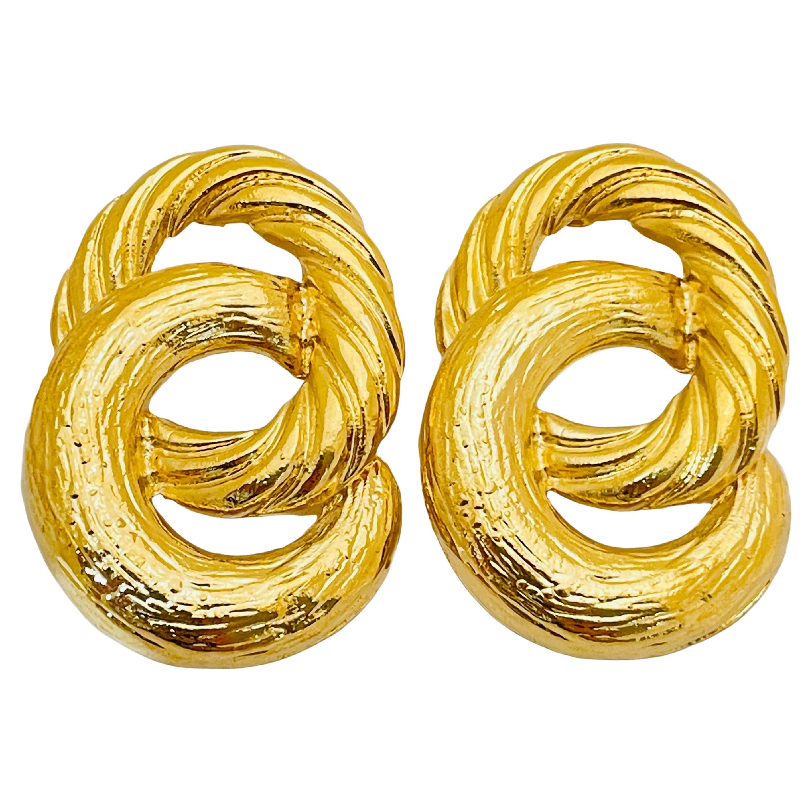 Vintage huge gold designer runway pierced earrings For Sale