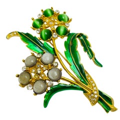 Vintage huge gold enamel flower designer brooch