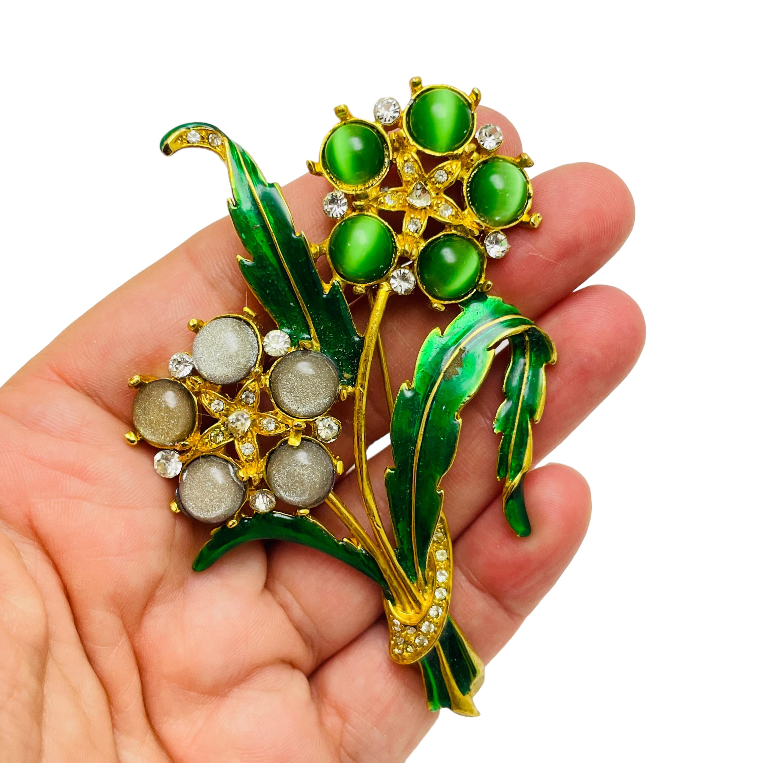 Women's Vintage huge gold enamel flower designer brooch For Sale