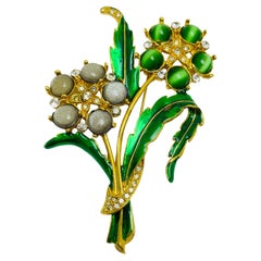 Broche vintage enorme de diseño con flor de esmalte dorado