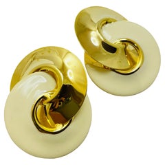 Vintage huge gold enamel knot designer clip on earrings