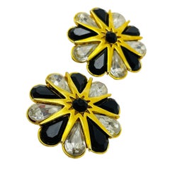 Vintage huge gold glass designer runway clip on earrings