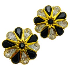 Vintage huge gold glass designer runway clip on earrings