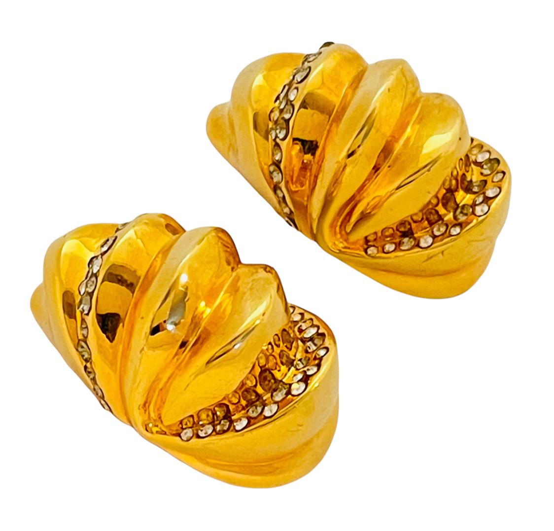 Women's Vintage huge gold rhinestone runway earrings For Sale